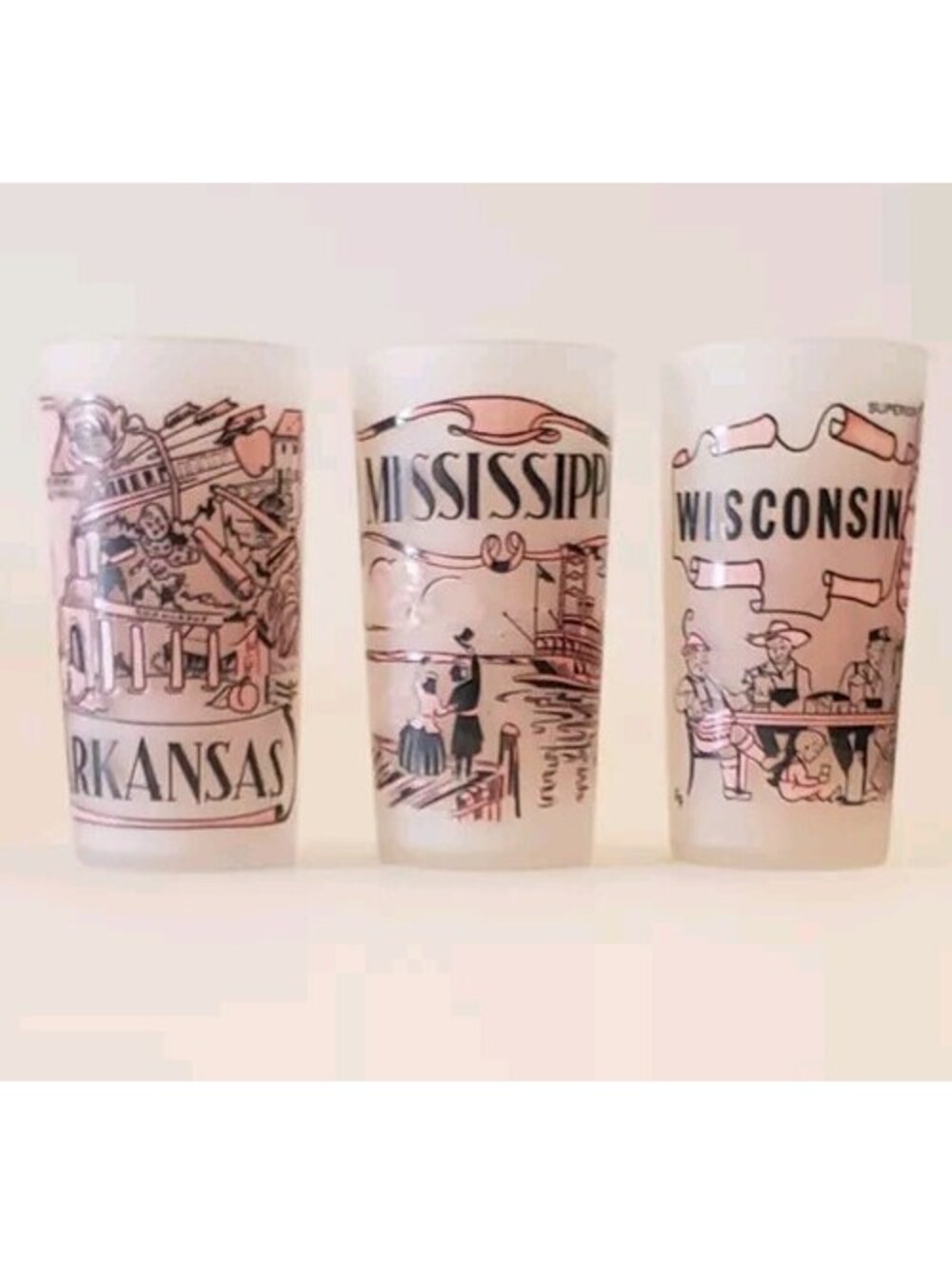 MCM FROSTED Tumblers VTG Drinking Glass US State Souvenir Pink Southern